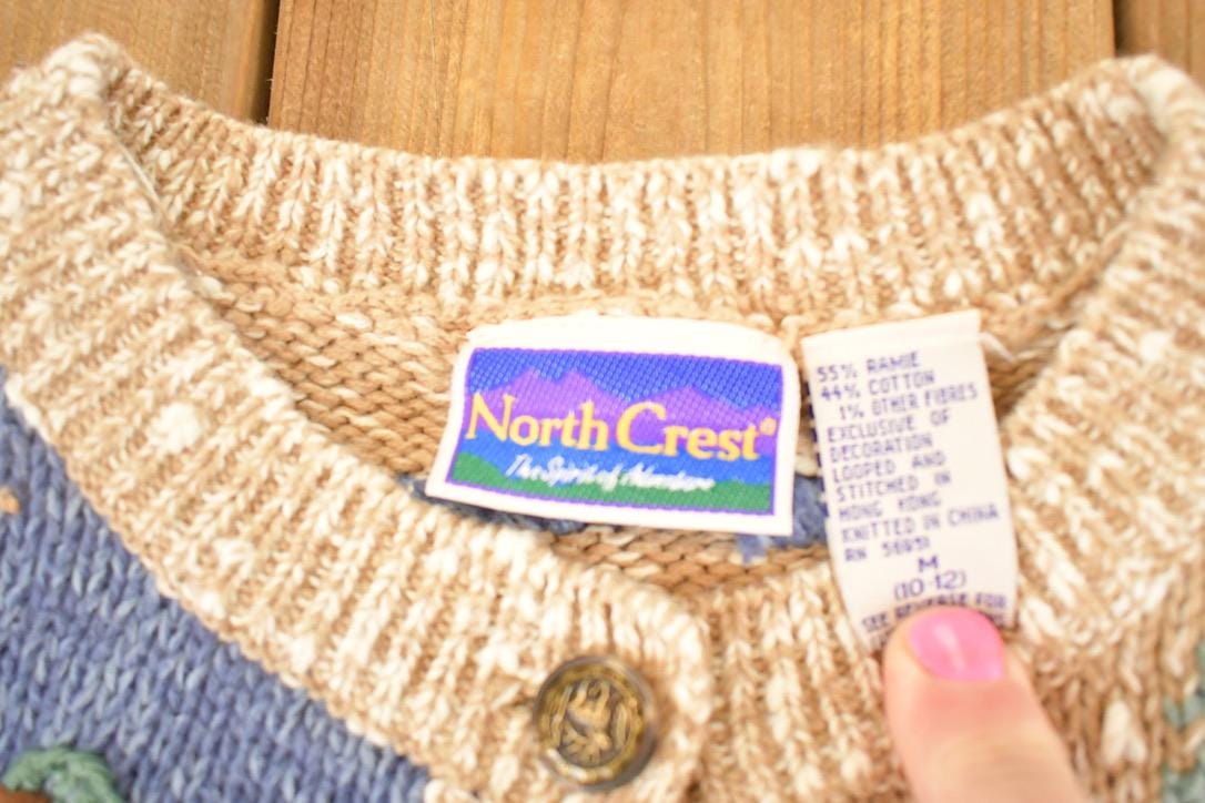 Vintage 1990s Northcrest AOP Farm Knit Cardigan Sweater Women's M from propervintagecanada