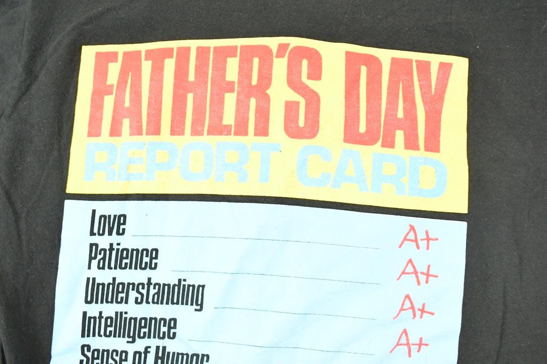 Vintage 1990s Fathers Day Report Card Souvenir T-Shirt Men's M / Destination Dad Shirt / 90s Single Stitch Graphic Tee / Made in USA from propervintagecanada