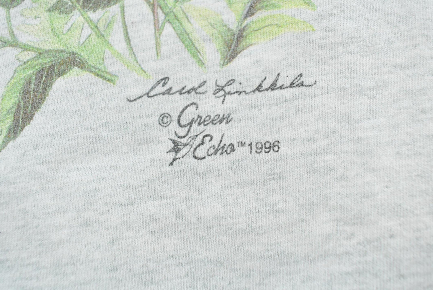 Vintage 1996 Fruit of the Loom Flowers Floral Hummingbird T-Shirt Mens S