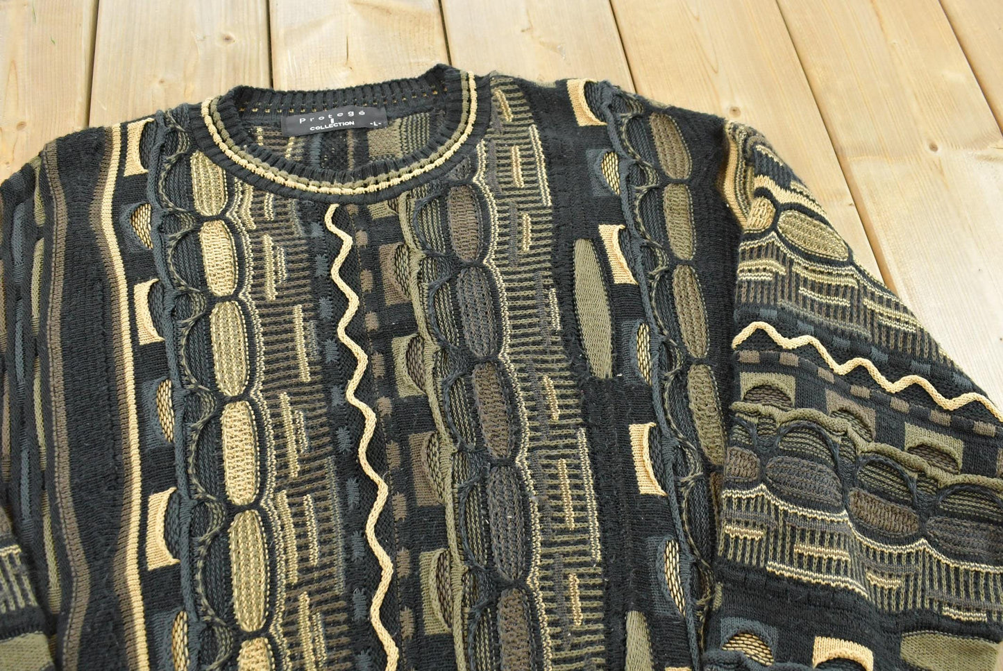 Vintage 1990s Protégé 3D Cable Knit Crewneck Sweater Men's L