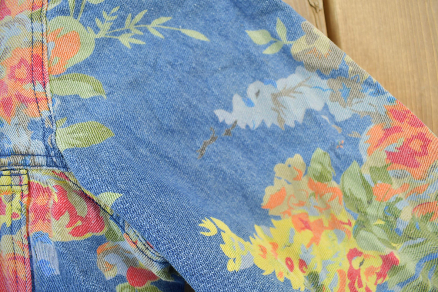 Vintage 1990s Floral Denim Jean Jacket Men's XL