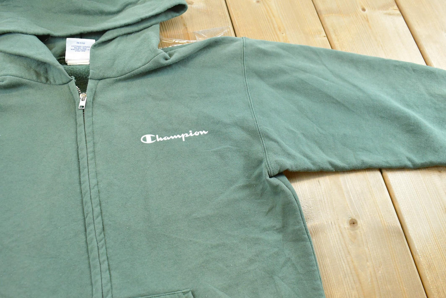 Vintage 2000s Champion Blank Green Full Zip Hoodie Sweatshirt Men's S
