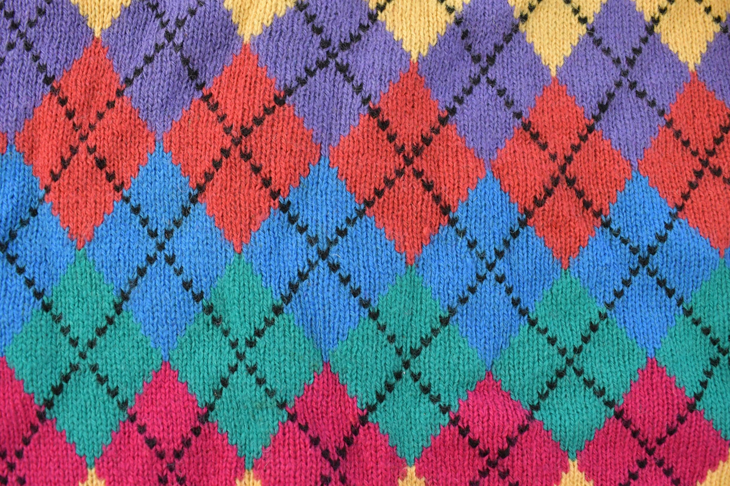 Vintage 1990s Colours Alexander Julian Knit Wool Abstract Argyle Pattern Crewneck Sweater Men's XL