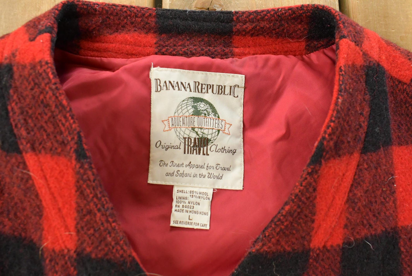 Vintage 1990s Banana Republic Wool Buffalo Plaid Snap On Vest Jacket Men's Medium