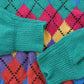 Vintage 1990s Colours Alexander Julian Knit Wool Abstract Argyle Pattern Crewneck Sweater Men's XL