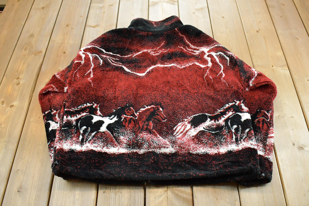 Vintage 1990s Isle Bay Horse Animals Graphic All Over Print Zip Up Fleece Sweater Men's Large / 90s Fleece / Outdoors / Made in USA