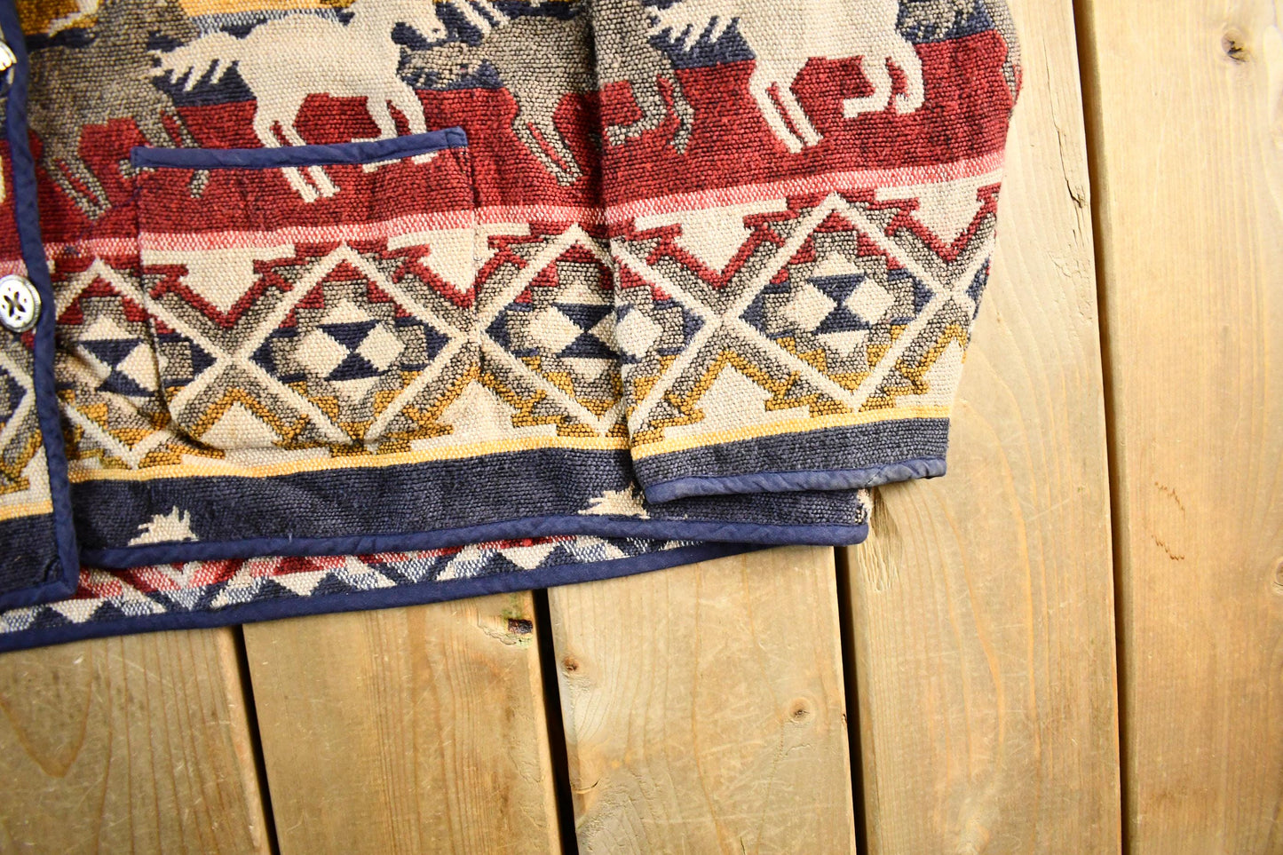 Vintage 1990s Jane Ashley Horses Animal Print Tapestry Patchwork Knit Jacket Women's 3X