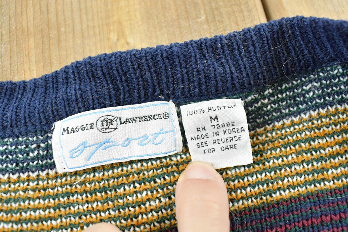 Vintage 1980s Maggie Lawrence Striped Acrylic Knit Cardigan Sweater Women's XL