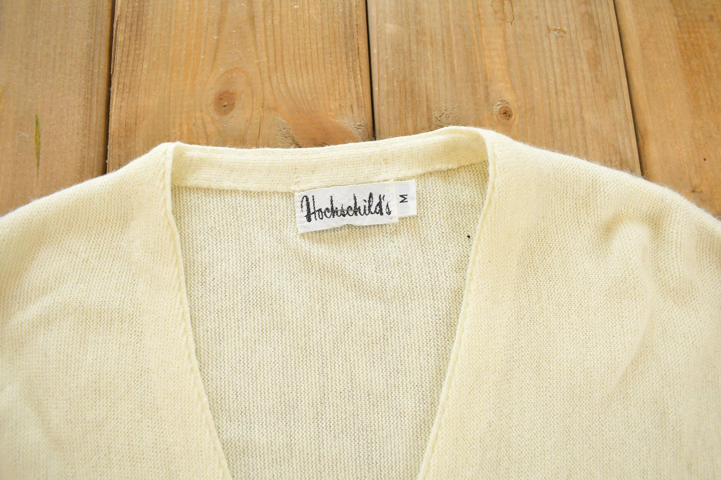 Vintage 1980s Hochschild Kohn Cream White Knitted Cardigan Sweater Men's M