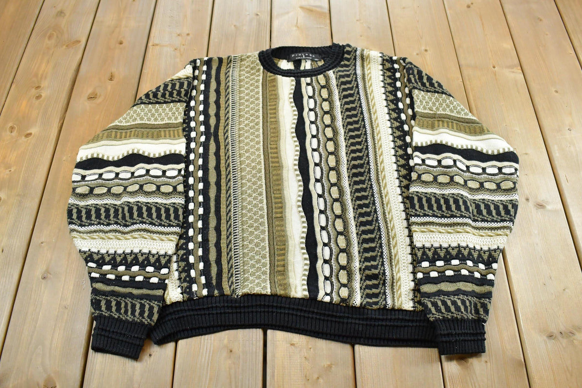 Vintage 1990s Protégé 3D Cable Knit Crewneck Sweater Men's XL Tall / Vintage 90s Crewneck / Abstract Patterns / Made in USA