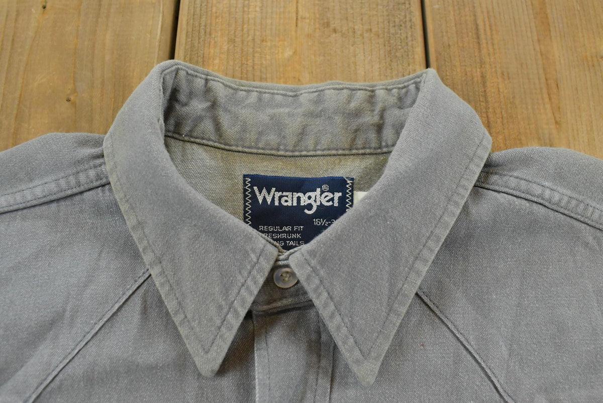 Vintage 1990s Wrangler Gray Canvas Button Up Snaps Western Shirt Men's L