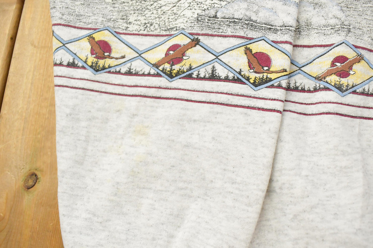 Vintage 1990s Artisans Eagle All Over Print Double Collar Sweatshirt Men's 2XL