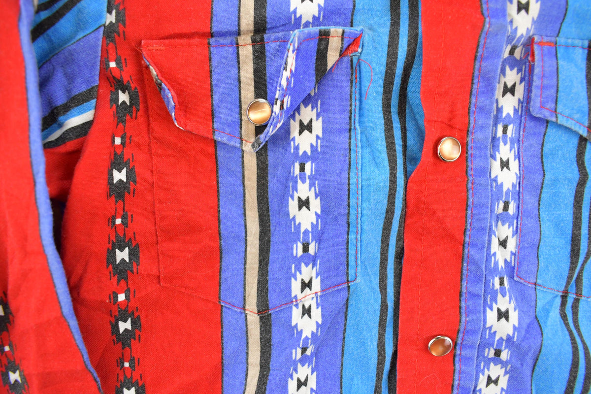 Vintage 1990s Wrangler Western Aztec Striped Pearl Snap Button Up Shirt Men's XS