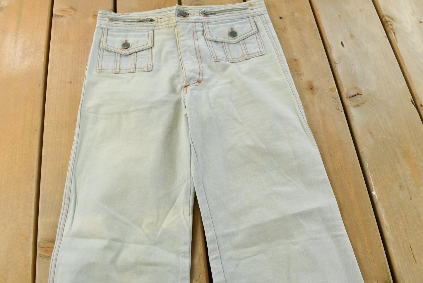 Vintage 1980s Gledson Bell Bottom Denim Light Wash Blue Jeans Men's 27 x 31