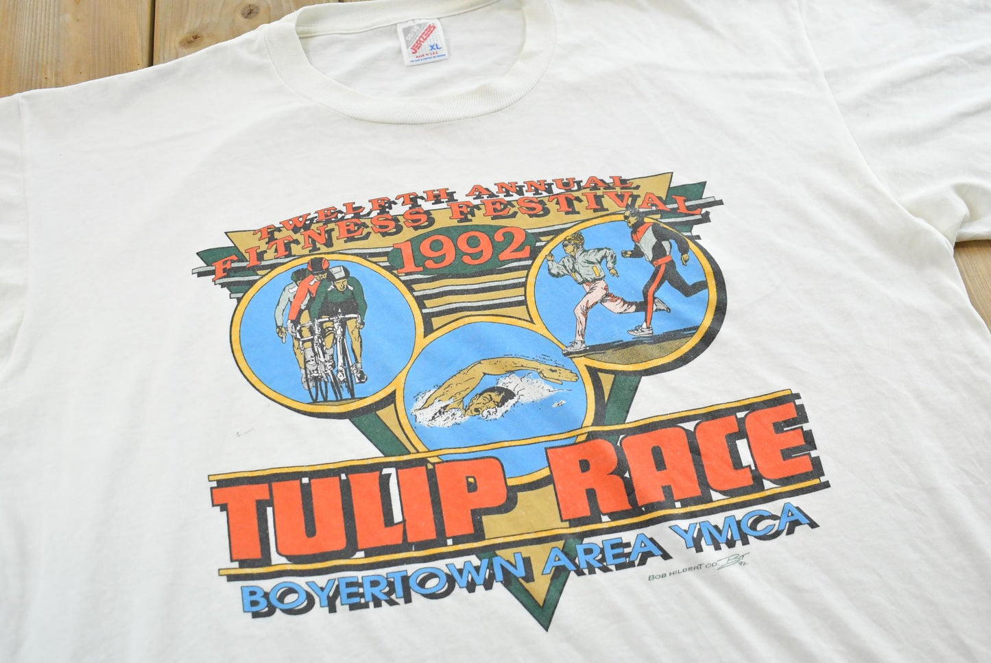 Vintage 1992 YMCA Boyertown Tulip Race Triathalon T-Shirt Mens S Men's XL