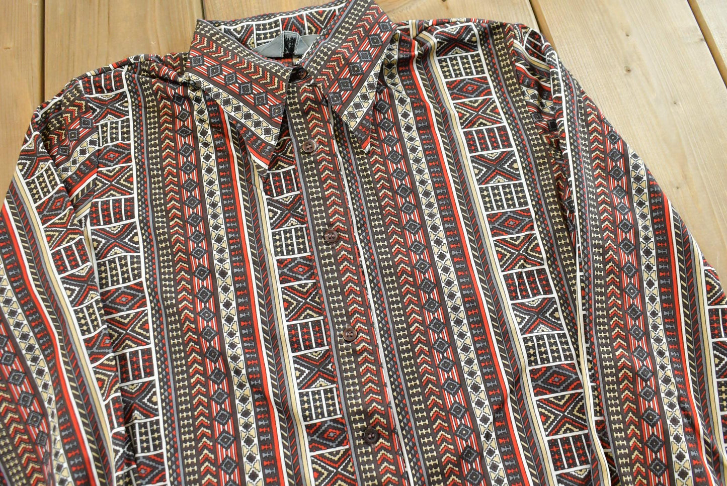 Vintage 1970s Joyce Striped Geometric Abstract Button Up Shirt Womens M
