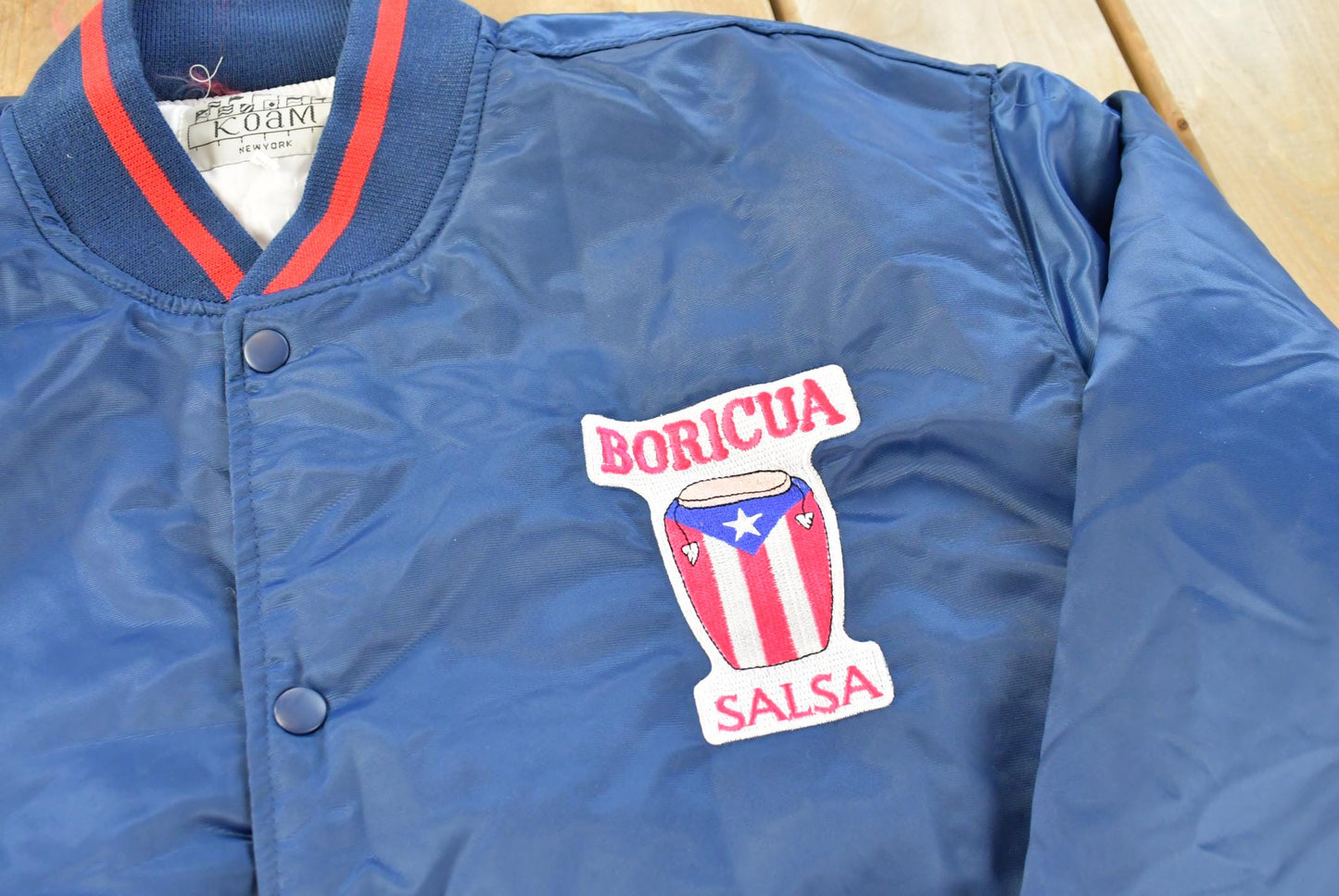 Vintage 1990s Puerto Rico Flag Price Boricua Salsa Patch Satin Bomber Jacker Men's XL
