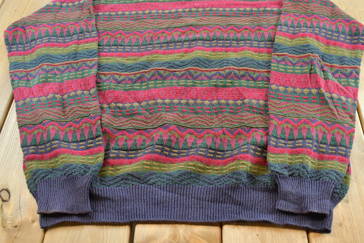 Vintage 1990s Northern Isles Striped Ramie Cotton Knit Crewneck Sweater Men's L