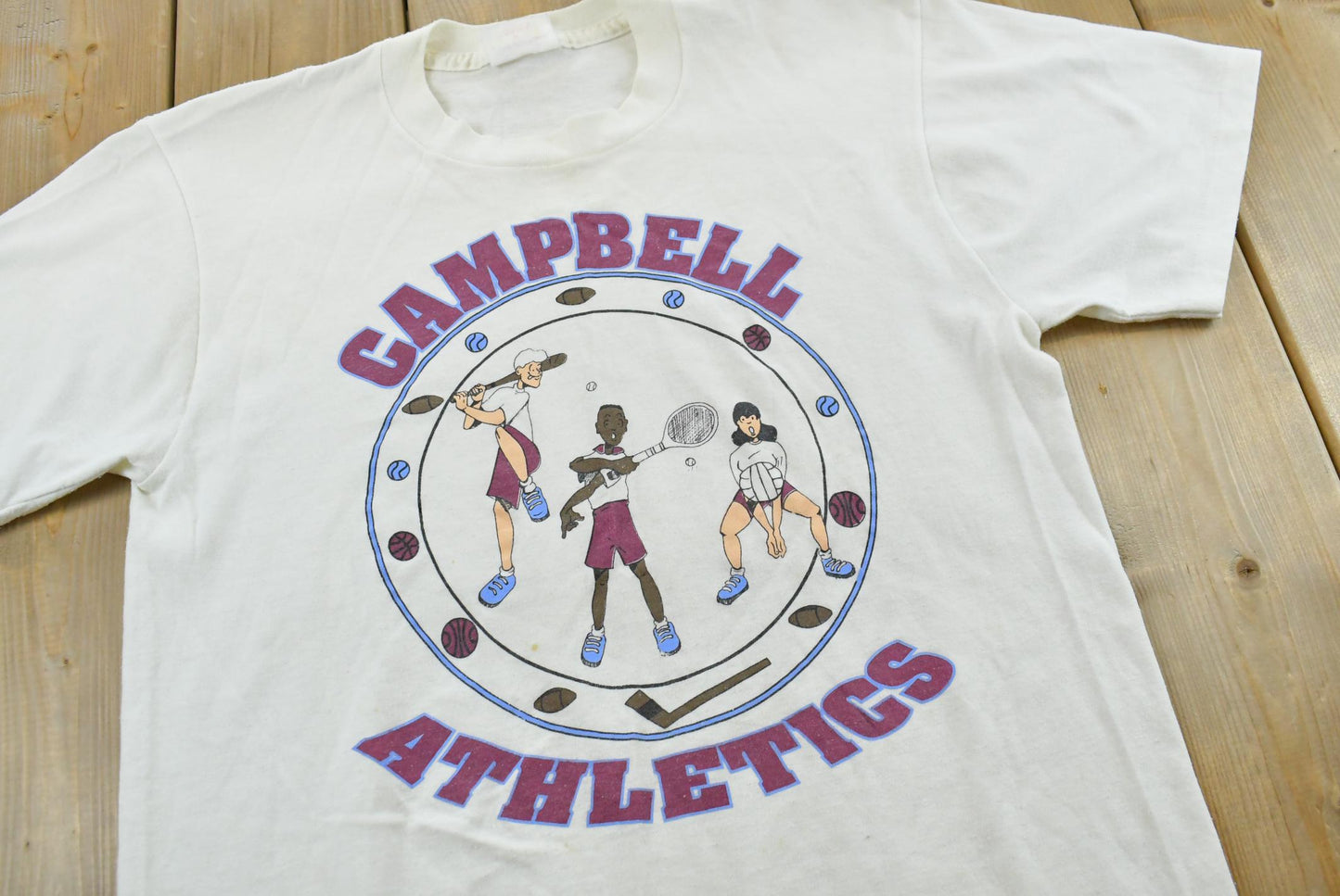 Vintage 1990s Campbells Athletics High School Sports T-Shirt Men's S
