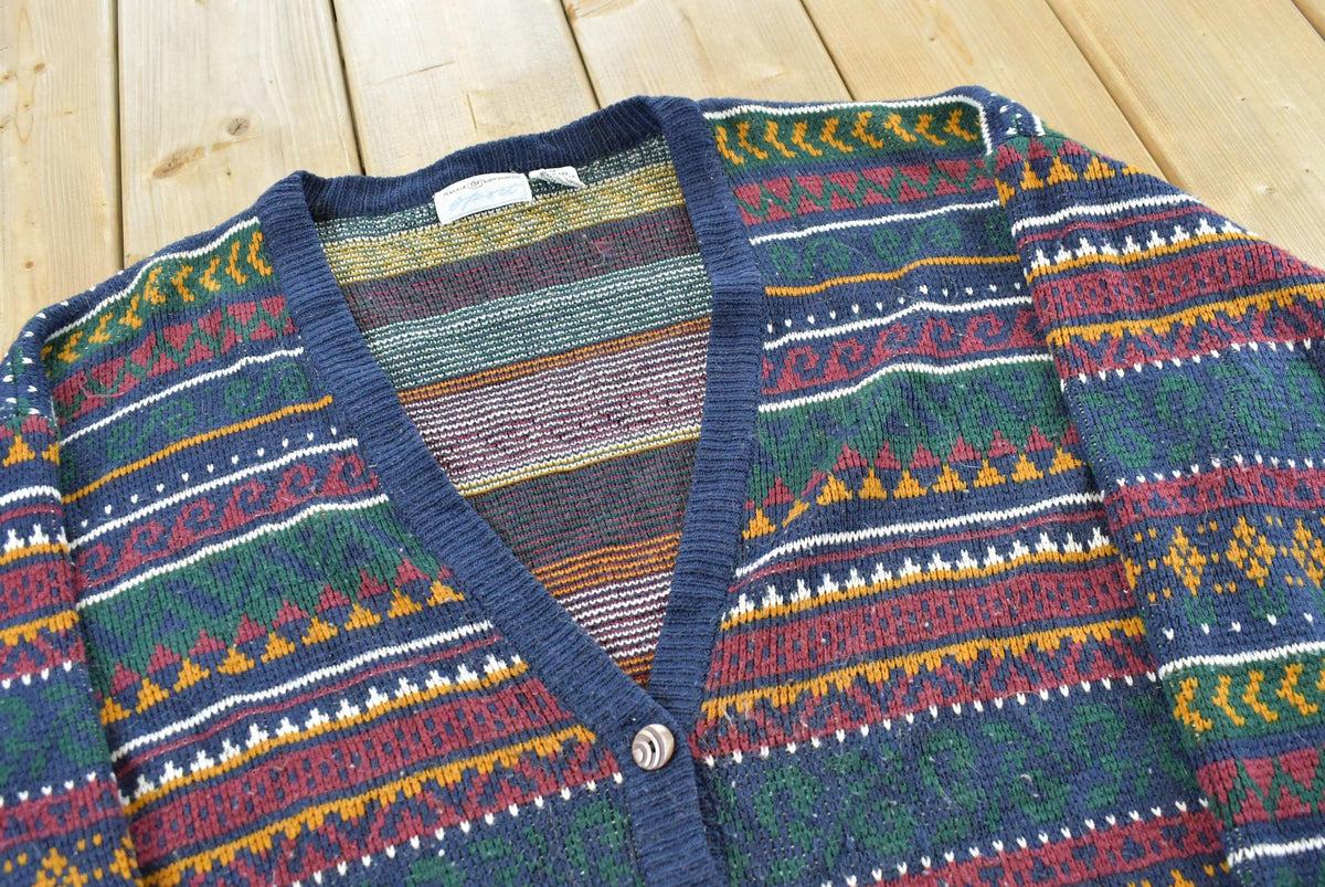 Vintage 1980s Maggie Lawrence Striped Acrylic Knit Cardigan Sweater Women's XL