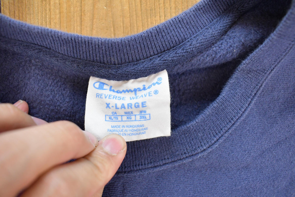 Vintage 2000s Champion Reverse Weave Blank Navy Blue Crewneck Sweatshirt Men's L