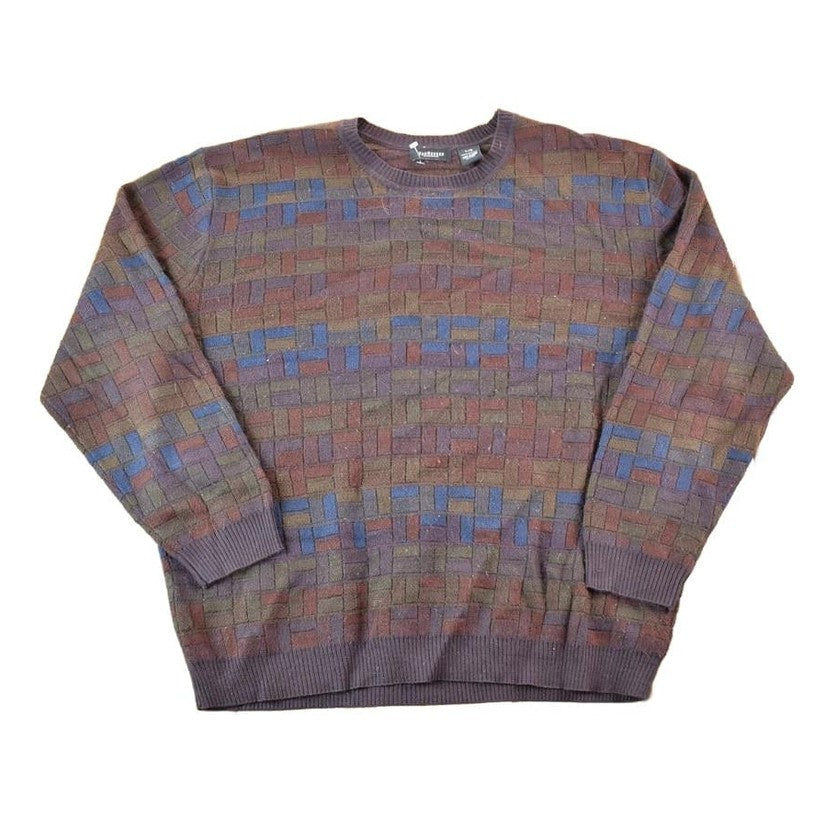 Vintage 1990s Van Heusen Knit Abstract Pattern Crewneck Sweater Mens L