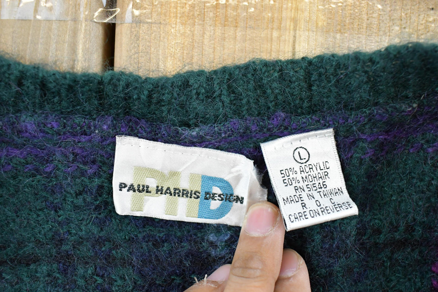 Vintage 1980s Paul Harris Design Knit Mohair Plaid Cardigan Sweater Women's L