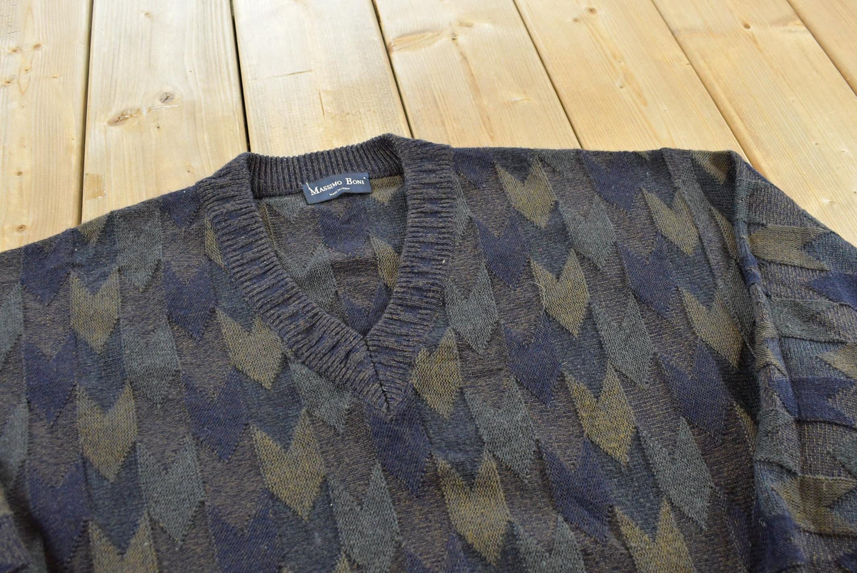 Vintage 1980s Massimo Boni Wool Acrylic Knit V-Neck Sweater Men's L