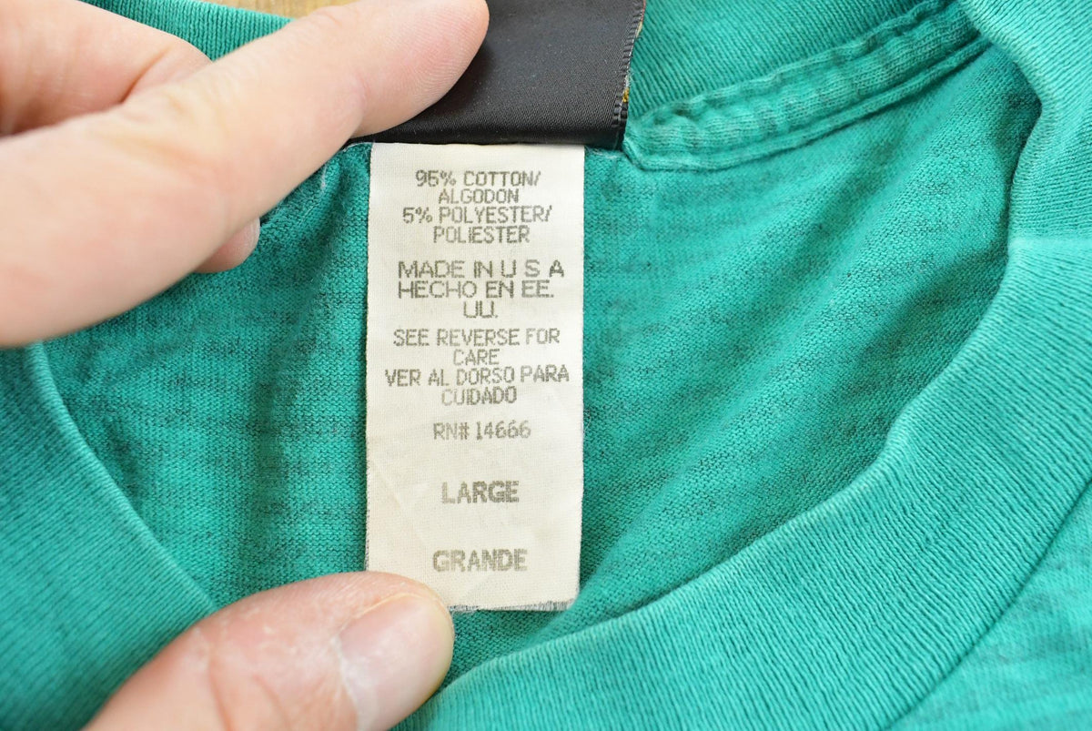 Vintage 1990s USA Olympic Rings JC Penney Micro Stripe Teal T-Shirt Men's L