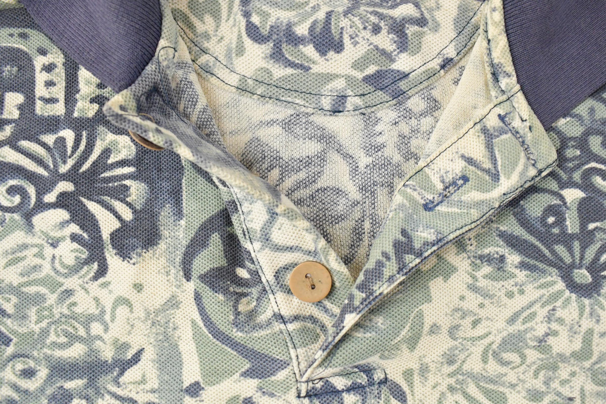 Vintage 1990s Bugle Boy Beach All Over Print Collared Polo Shirt Men's XL