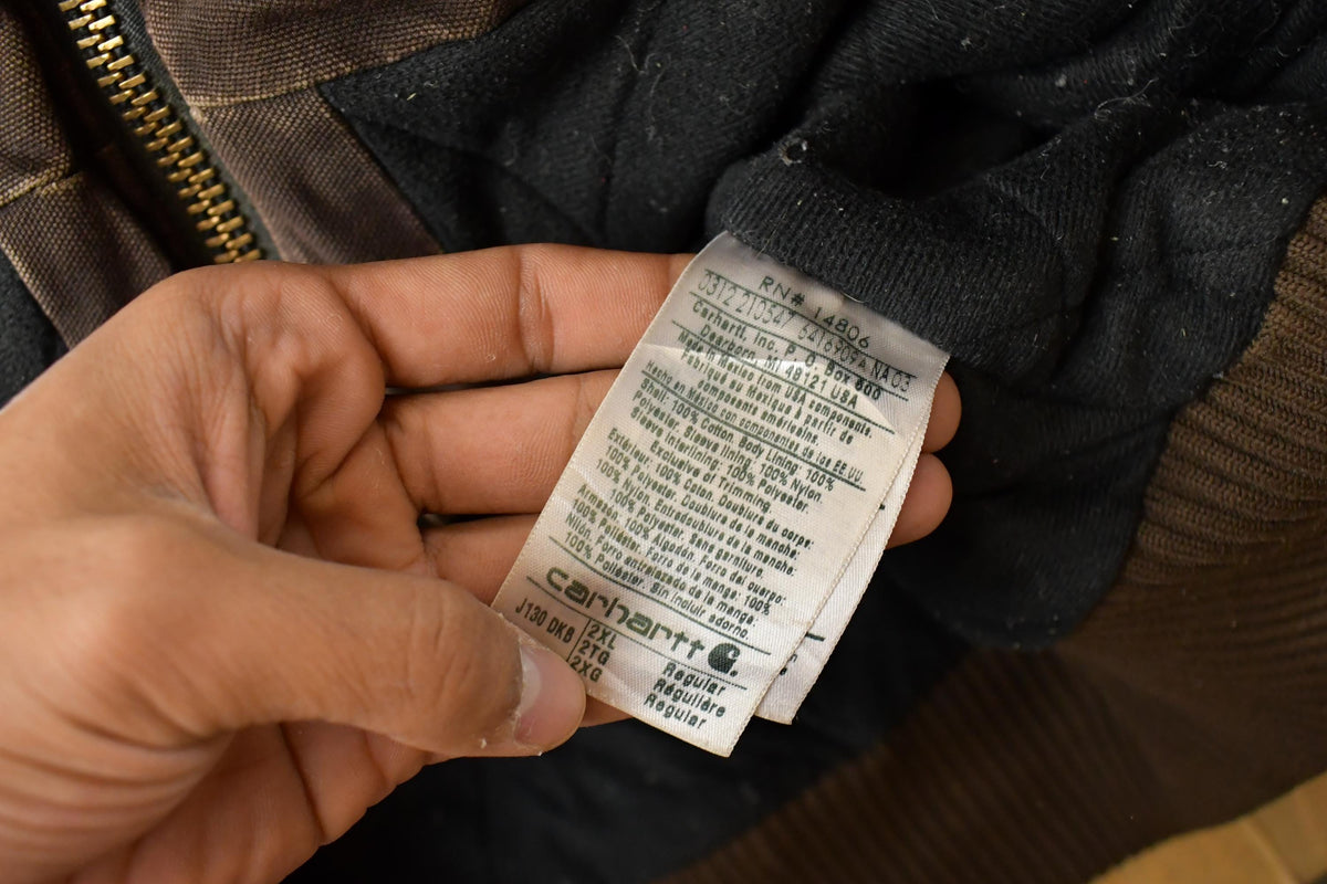 Vintage 2000s Carhartt Distressed Brown Canvas Hooded Jacket Men's 2XL