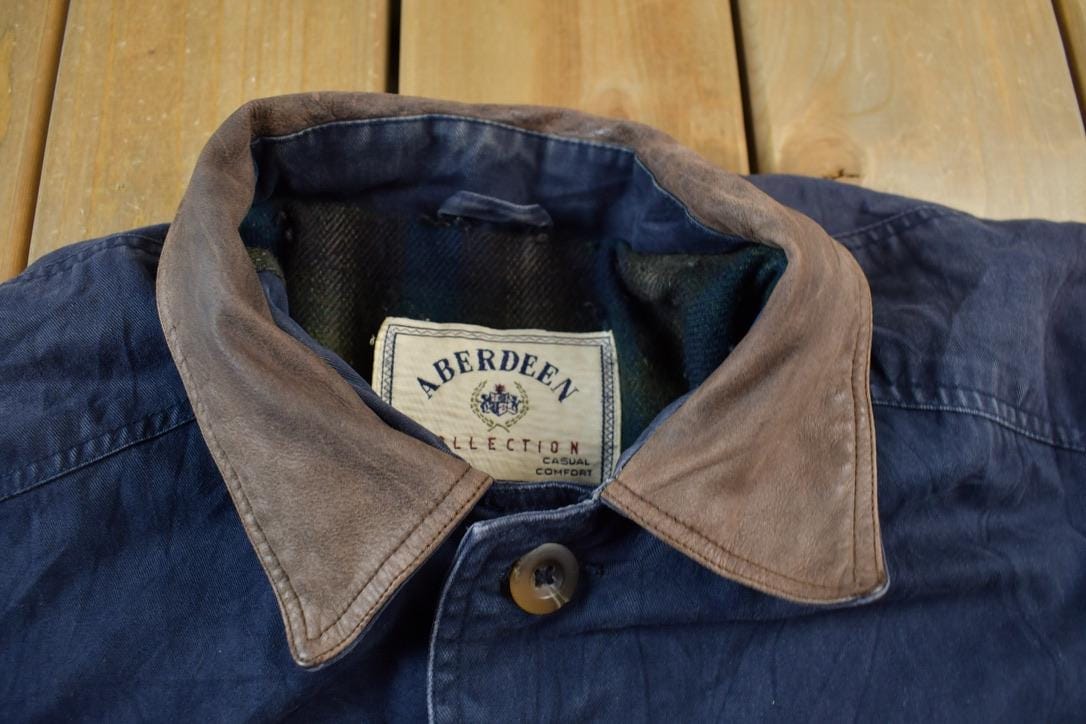 Vintage 1990s Aberdeen Chore Coat Leather Collar Jacket Men's L