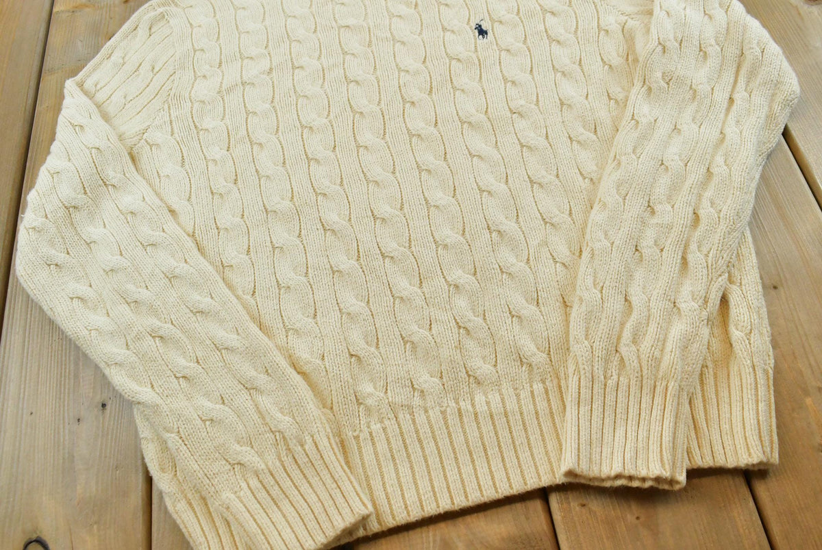 Vintage 1990s Polo Ralph Lauren Cable Knit Pima Cotton Crewneck Sweater Men's L