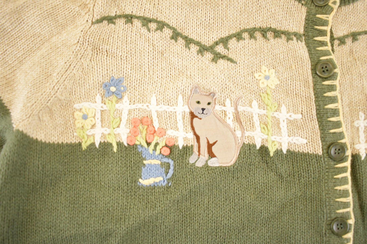 Vintage 1990s CJ Banks Hand Embroidered Puppy Theme Knit Cardigan Sweater Women's L