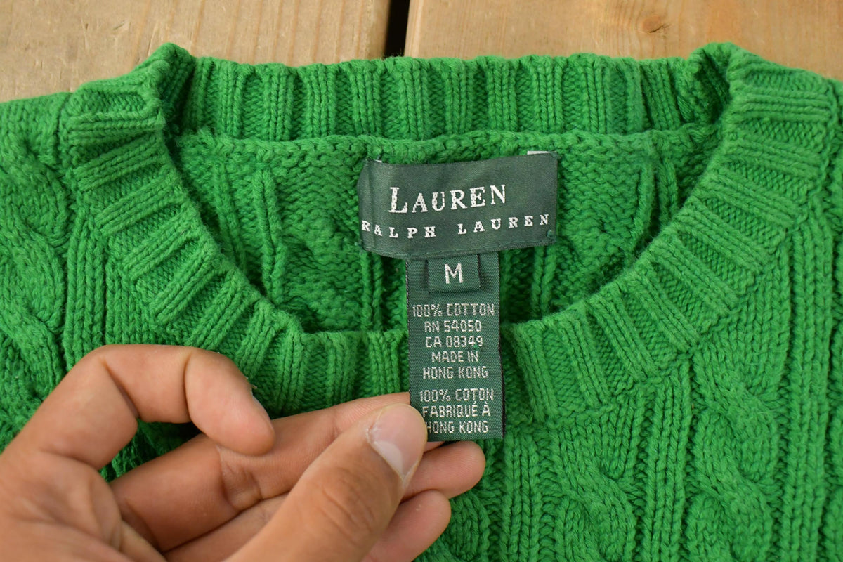 Vintage 1990s Lauren Ralph Lauren Cable Knit Crewneck Sweater Women's M