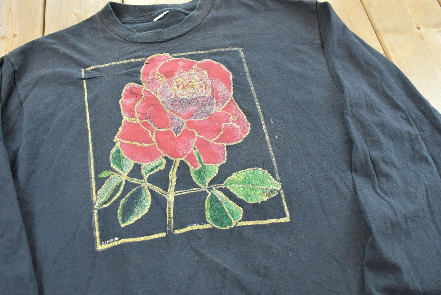 Vintage 1990 Rose Long Sleeve T-Shirt Men's L