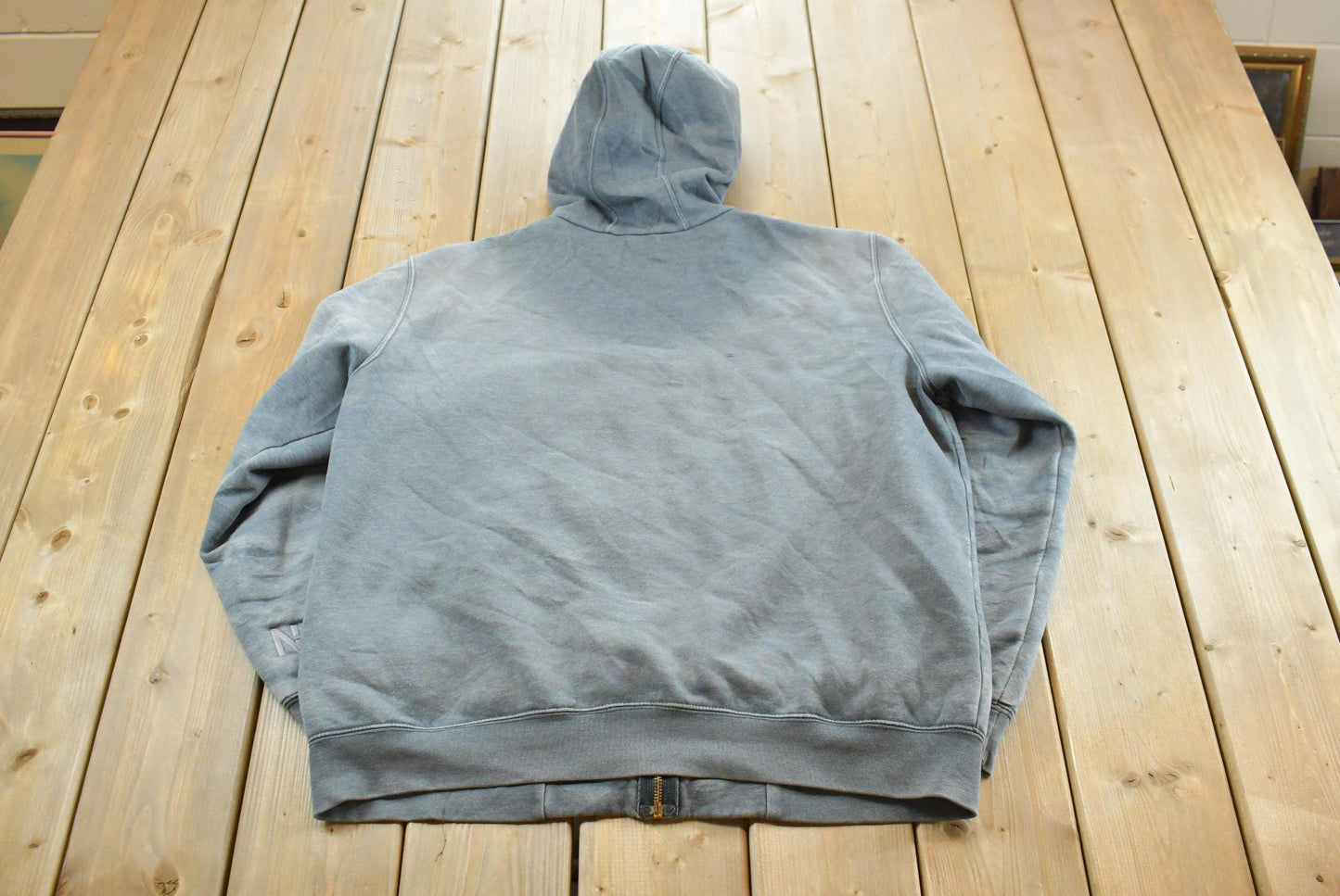 Vintage 1990s Faded Carhartt Full Zip Quilted Lined Hoodie Jacket Sweatshirt Men's XL / 90s Workwear / Heavyweight / Rain Defender
