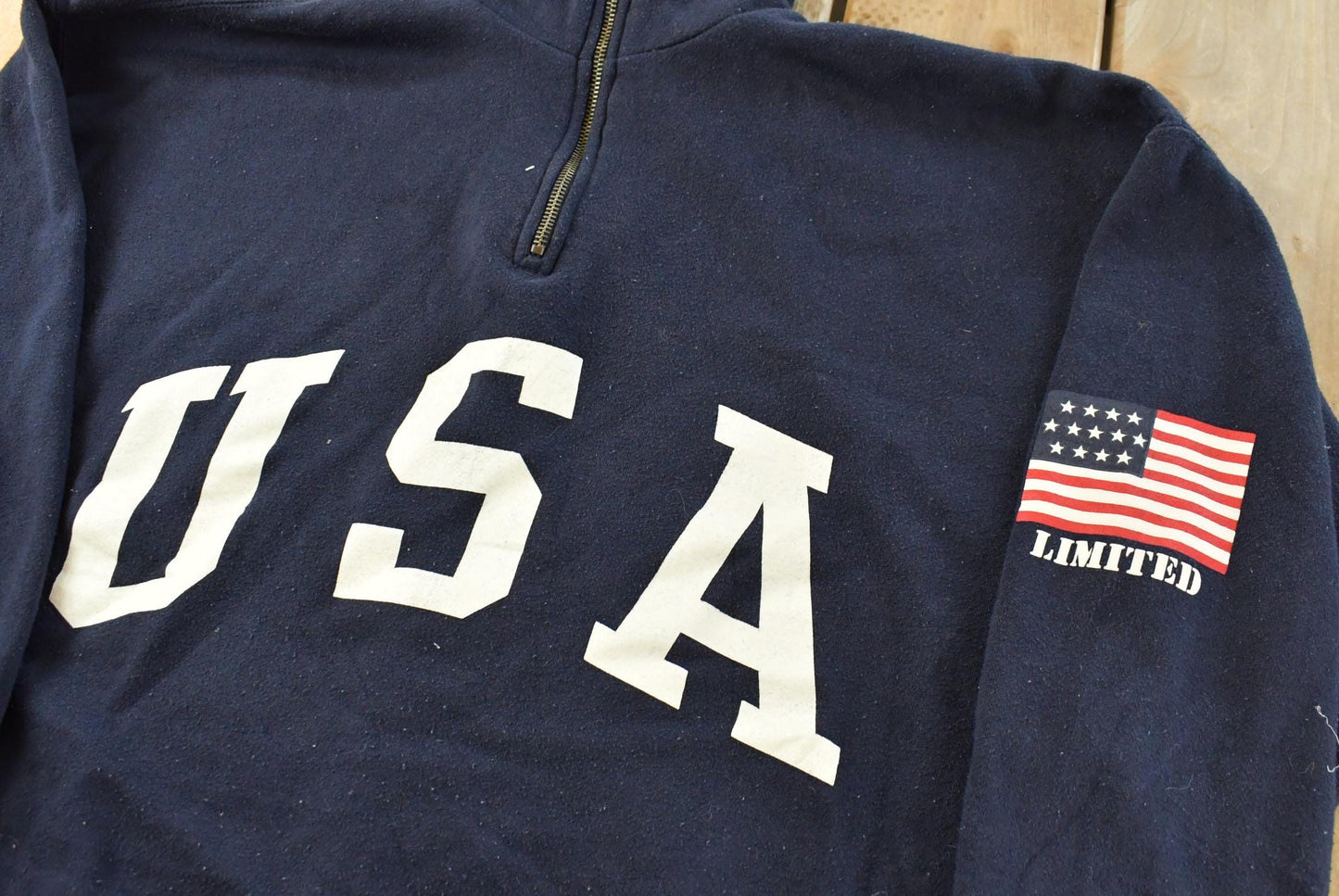 Vintage 1990s Limited Jeans USA Flag Quarter Zip Crewneck Sweatshirt Men's L