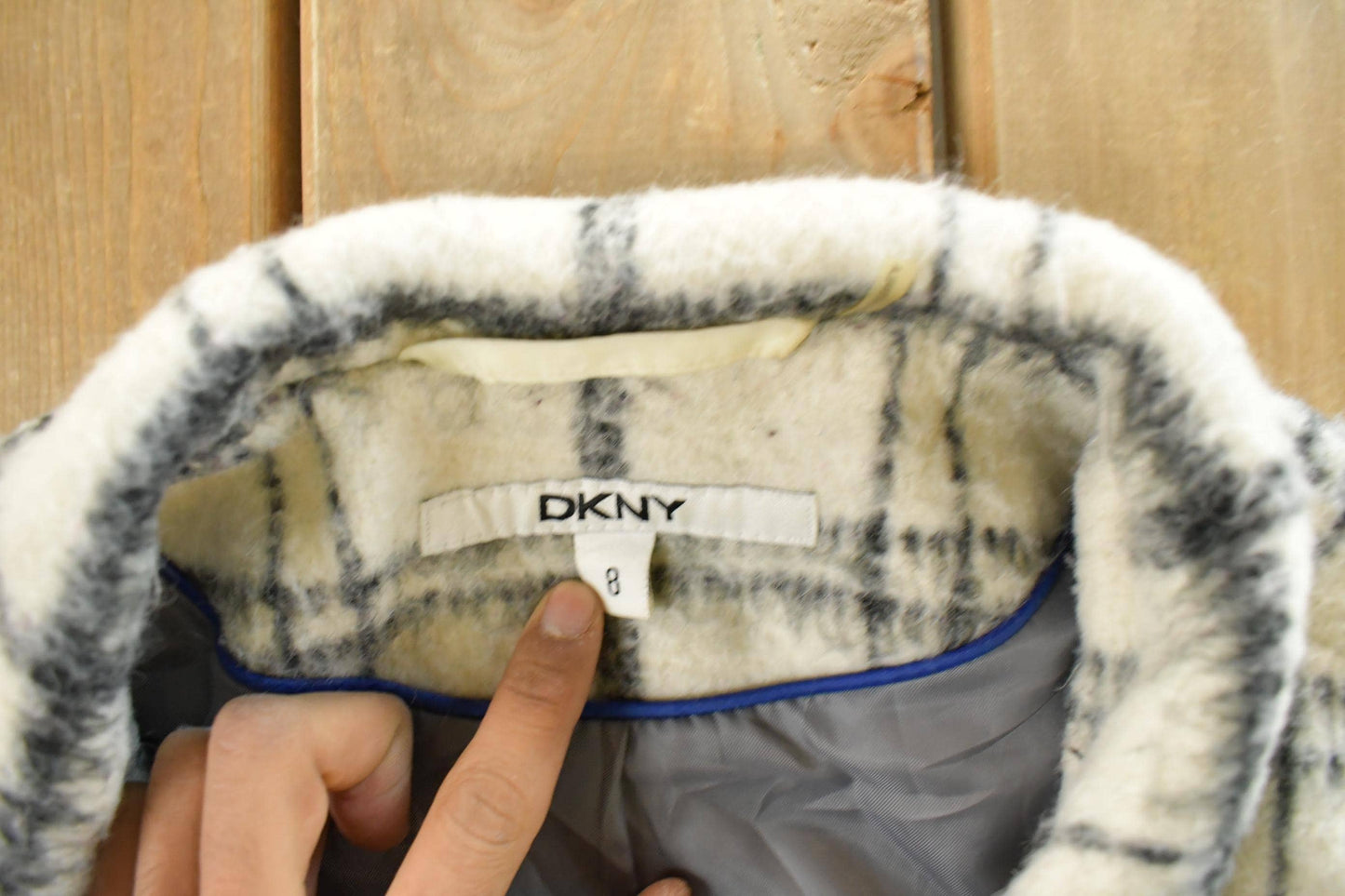 Vintage 1990s DKNY Wool Plaid Trench Coat Women's Medium