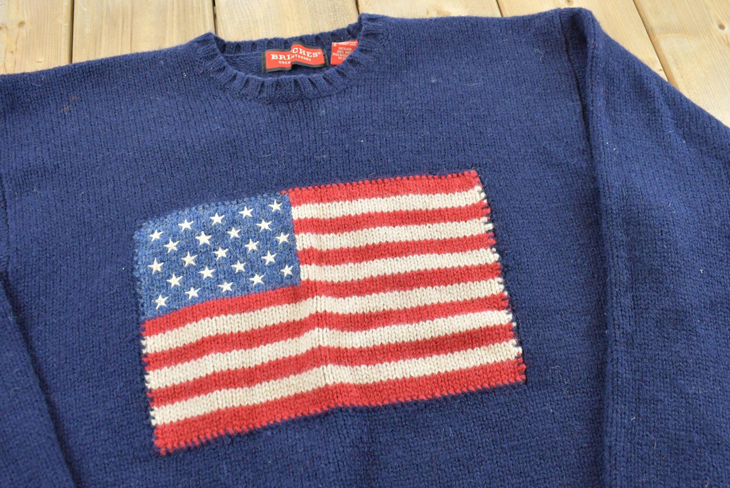 Vintage 1990s Britches American Flag Shetland Wool Knit Crewneck Sweater Mens M