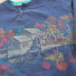 Vintage 1990s Water Wheel Forest All Over Print Quarter Button Sweater Men's XL