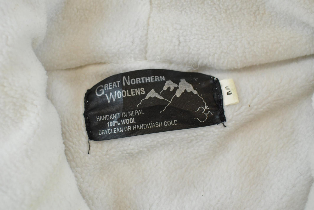 Vintage 1990s Great Northern Woolens 3D Cable Knit Hand Made Zip Up Fleece Lined Hoodie Sweatshirt Men's L