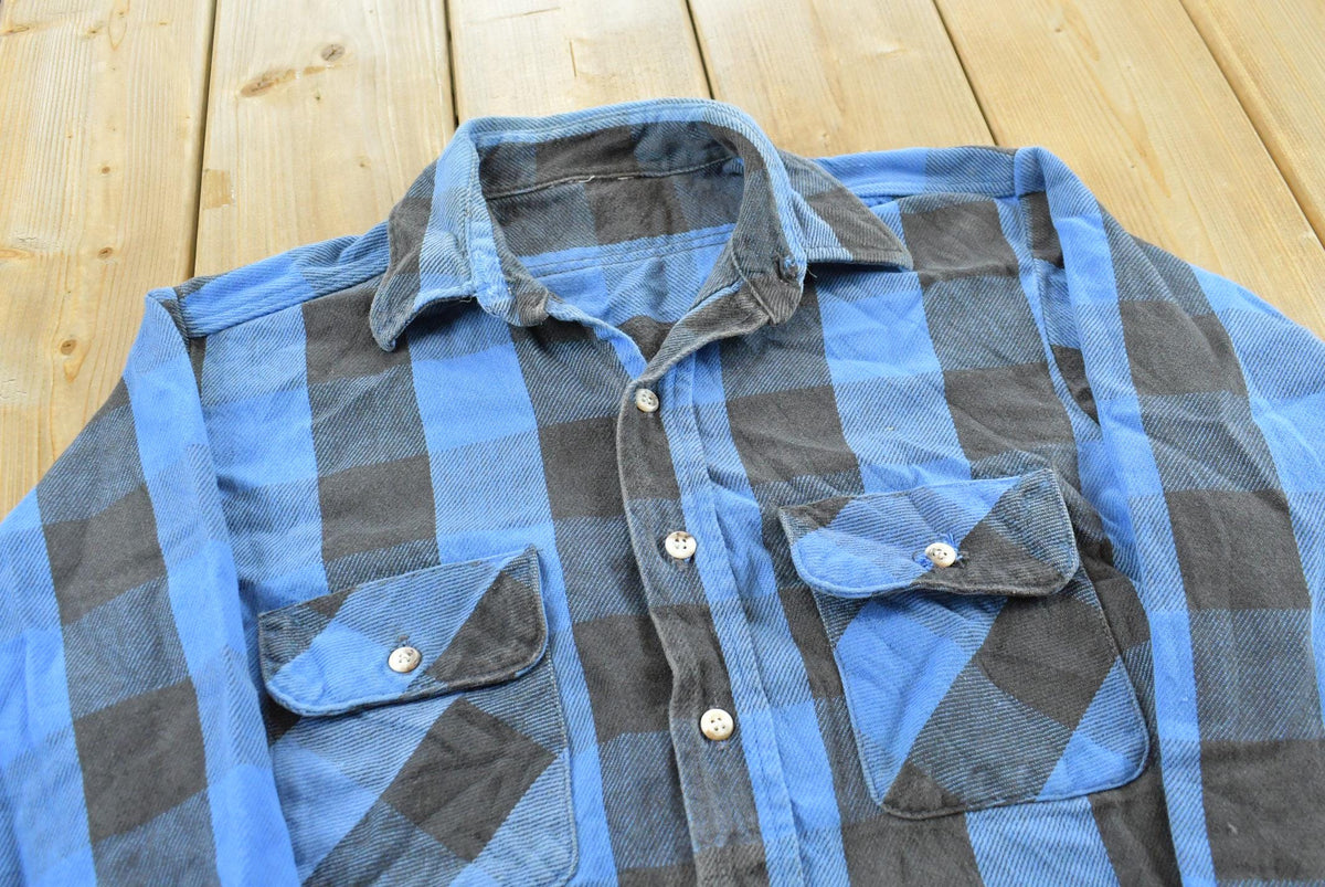 Vintage 1990s Blue Buffalo Check Plaid Flannel Button Up Shirt Men's M