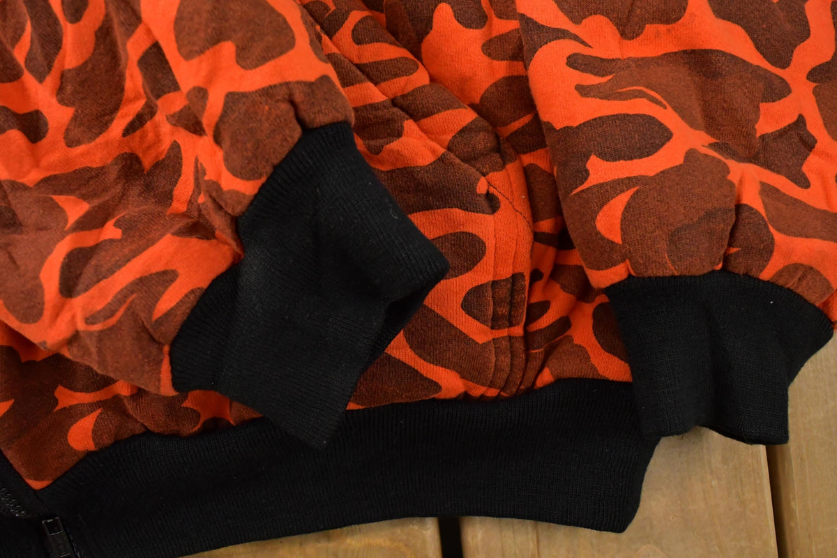 Vintage 1980s Lined Orange Woodland Camo Full Zip Hoodie Men's M