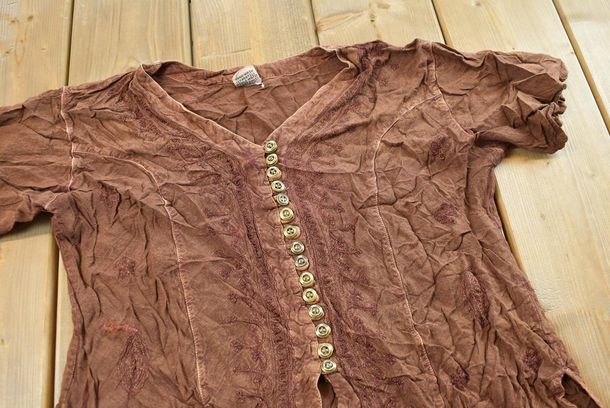 1990s Geeta Button Up Rayon Blouse Shirt Womens M from propervintagecanada