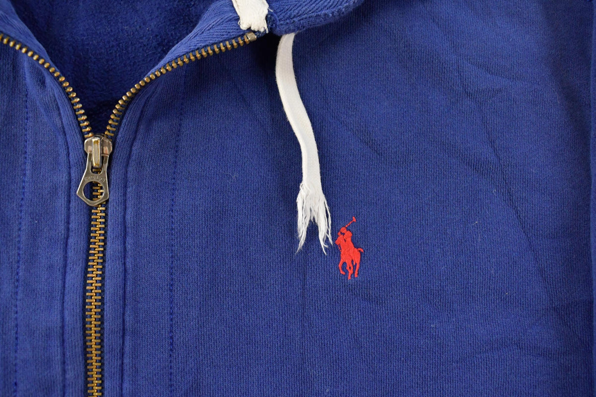 Vintage 1990s Polo Ralph Lauren Blue Thermal Lined Full Zip Hoodie Men's 2XL