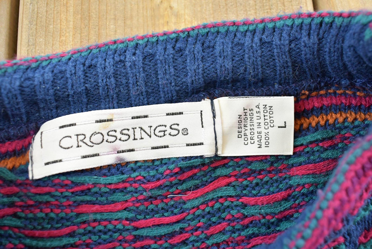 Vintage 1990s Crossings Knit Abstract Pattern Striped Crewneck Sweater Men's L