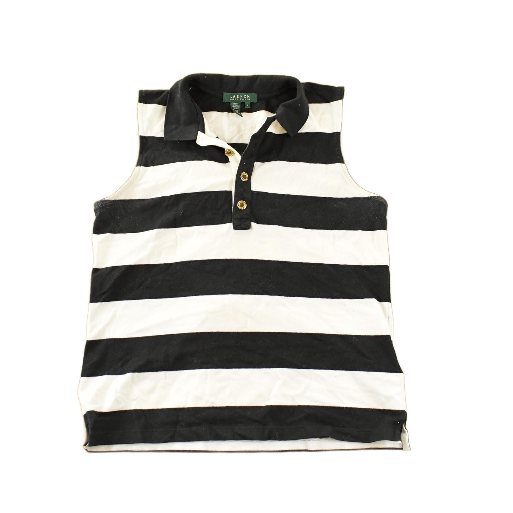 Vintage 1990s Lauren Ralph Lauren Striped Sleeveless Polo Shirt Women's Medium