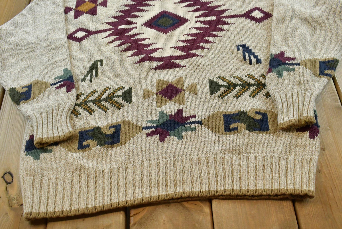 Vintage 1990s Gant Aztec Southwest Cotton Knit Crewneck Pullover Sweater Men's L / 90s Streetwear / Chunky Sweatshirt