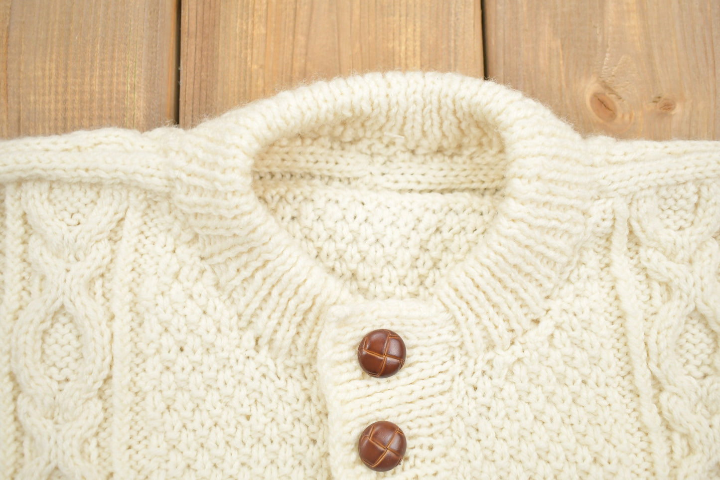 Vintage 1990s 3D Cable Knit Button Up Wool Sweater Women's M